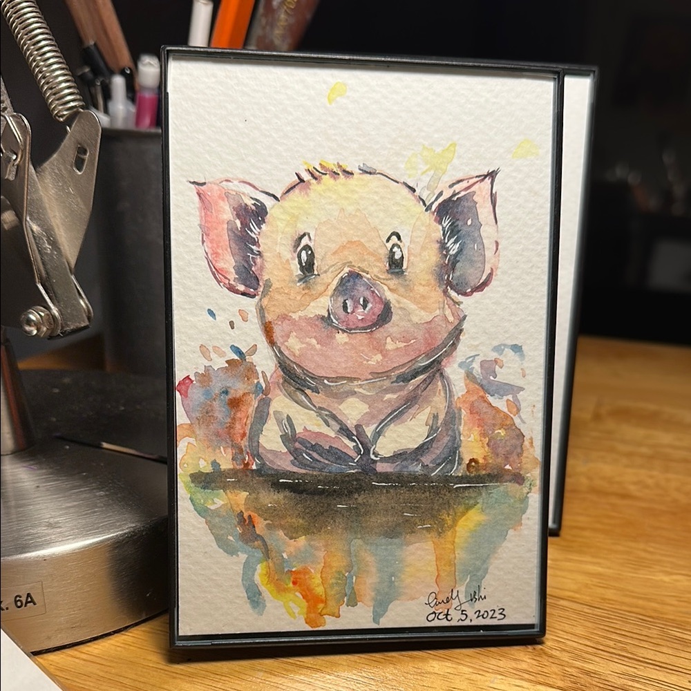 ❤️3 for $15❤️ Watercolor Piglet painting